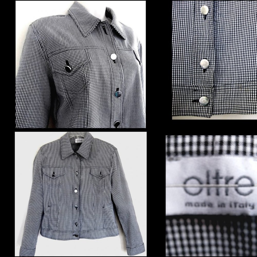 Black and white checked jacket 10 Italy 44 Pockets Light Oltre Buttons Checks